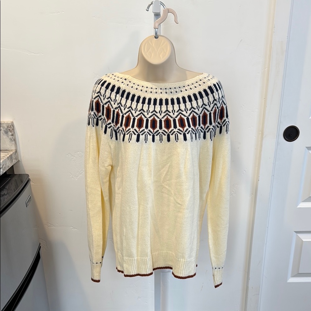 Cream Sweater with Geometric Pattern